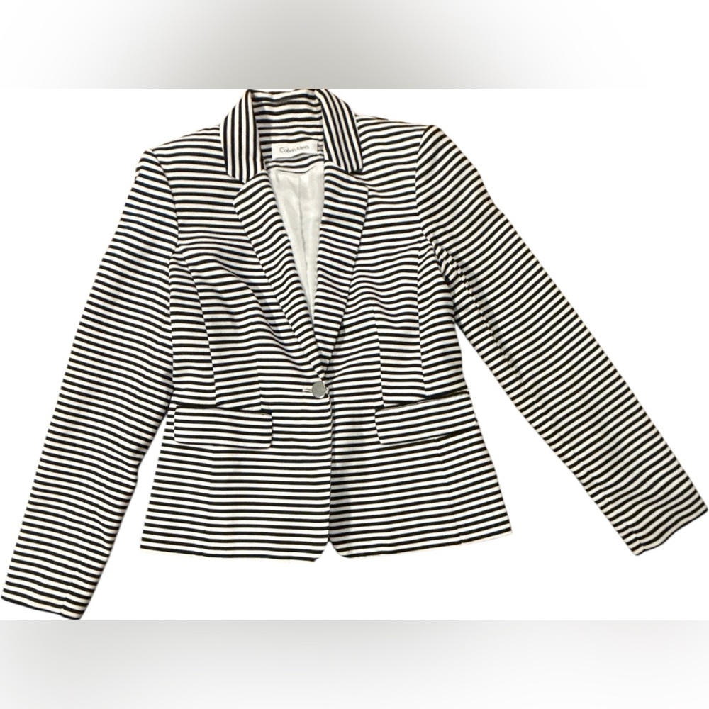 Calvin Klein Blazer Jacket Black and White with Silver Button Striped Size 4